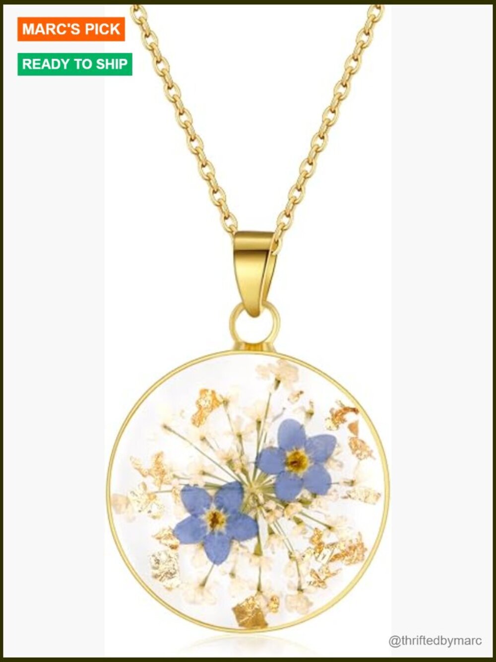 Pressed Wildflower Necklace - Forget-Me-Not Nature Jewelry Handmade